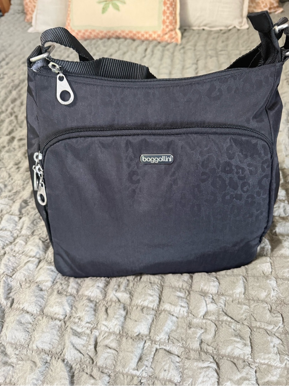 Baggallini Black Subtle Leopard Jacquard Crossbody Bag